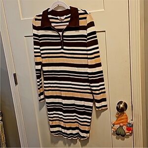 No Boundaries Brown and Cream Zip-Up  Long Sleeve Dress Size 2X